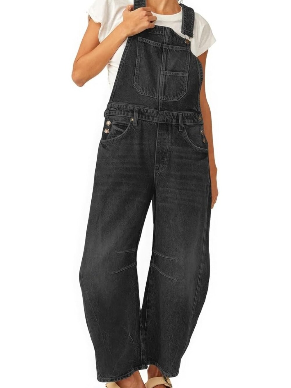 Wide-Leg Black Denim Overalls for Women
